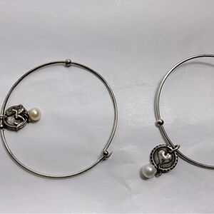 Vantel Pearls Silver and Cream Charm Bracelets Stack